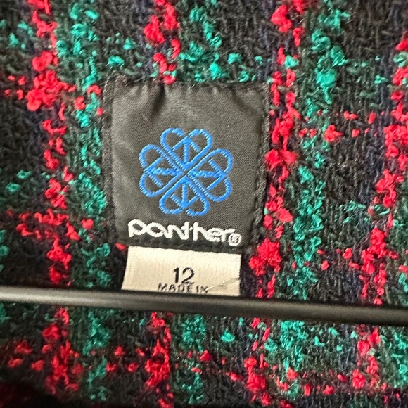 Vintage Red, Black & Green Plaid Boucle Tweed 2 Pc Skirt Suit Sz12 By: Panthers - Picture 11 of 14